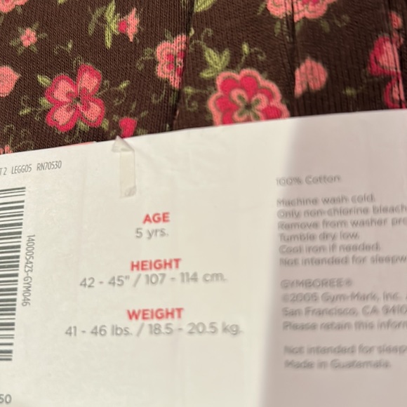 NWT Gymboree Tyrolean Lure Brown Floral Leggings  2005  Size 5 - Picture 6 of 6